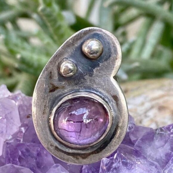 Mid-Century Modern Purple Amethyst Ring Size 6 - Picture 1 of 5